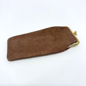 VTG Amity Eyeglass Case Leather Kiss Lock Brown Retro Eyewear Holder Classic